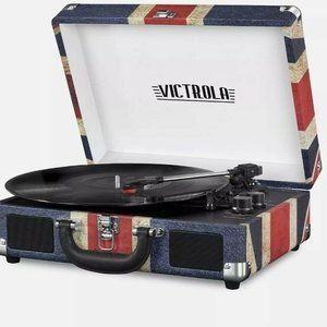 Victrola Vintage 3-Speed Bluetooth Suitcase Turntable with Speakers, UK Flag, 1S